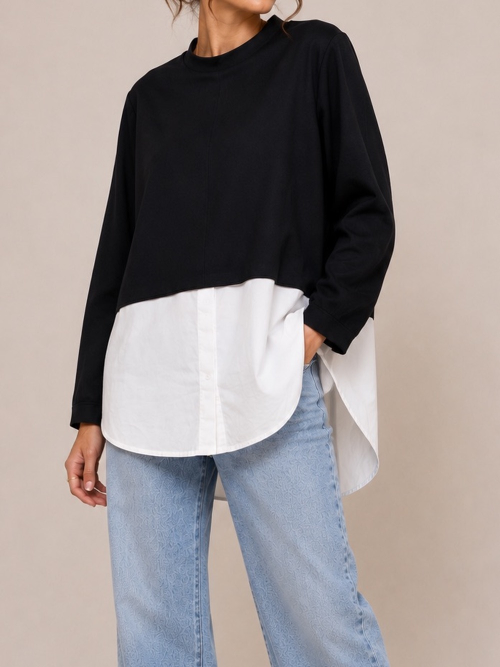 Vince Camuto Black & White Layered Look Blouse | Long Sleeve | Size S ✨